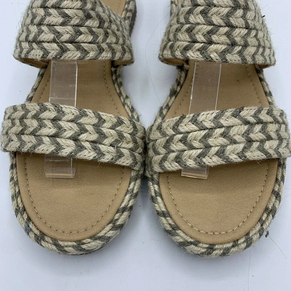 Lucky Brand Sandal Green‎ Decime Espadrille Jute Woven Slide Sandals
